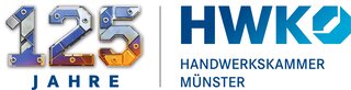 Das Bild feiert 125 Jahre der Handwerkskammer Münster (HWK) mit einem modernen Logo und attraktiver grafischer Gestaltung.